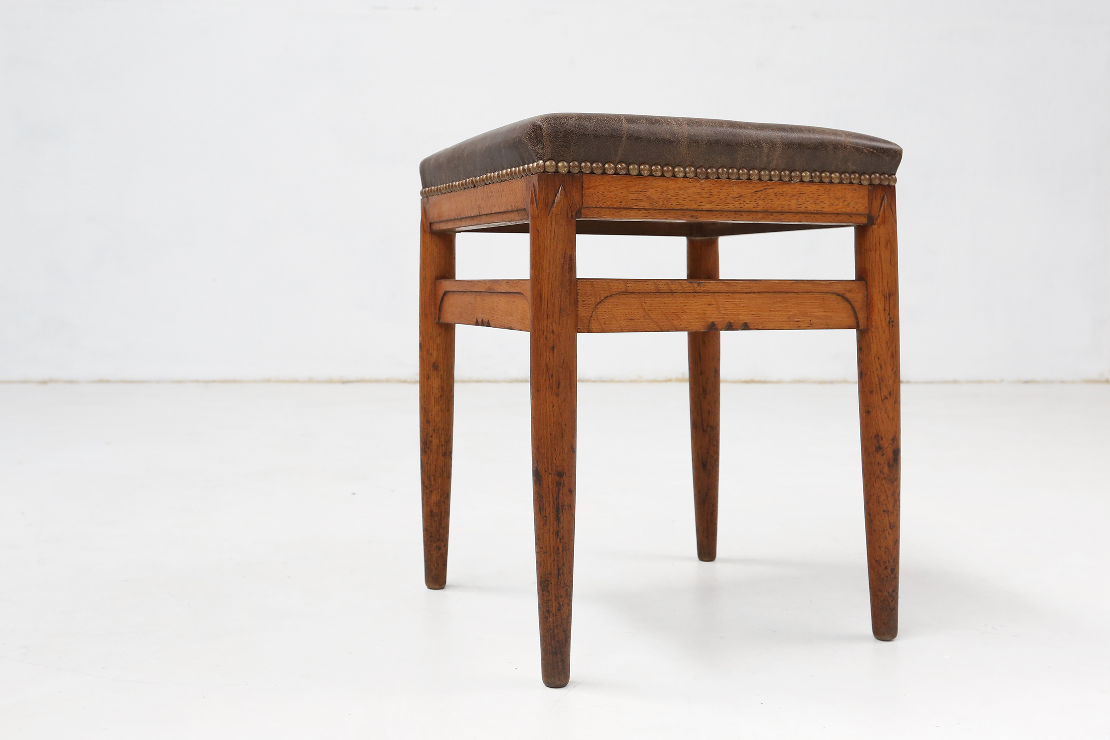 Art Deco wooden stool with leather top, Belgium ca. 1920thumbnail